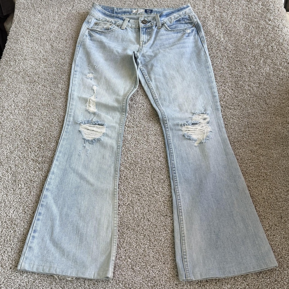 Y2K Aeropostale Hailey Skinny Flare Jeans Womens 5 Light Wash Distressed Denim
